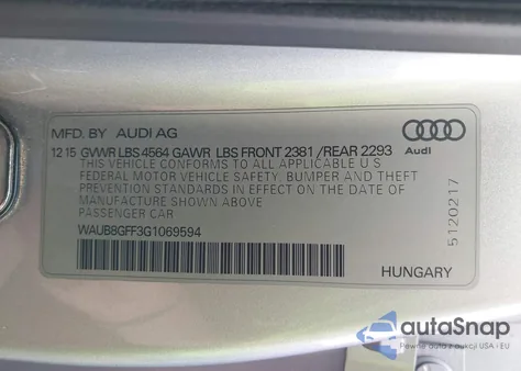 2016 Audi A3 2.0T Premium from USA, damaged, VIN WAUB8GFF3G1069594